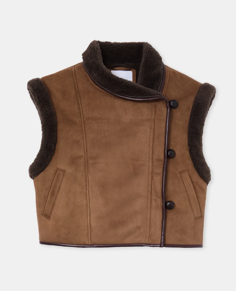 Blouson sans manches façon peau lainée