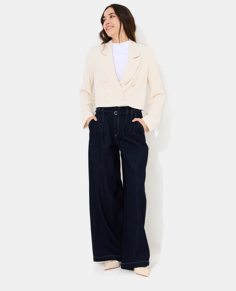 Veste blazer courte avec lin