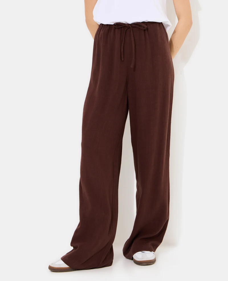 Pantalon large et droit avec taille élastiquée