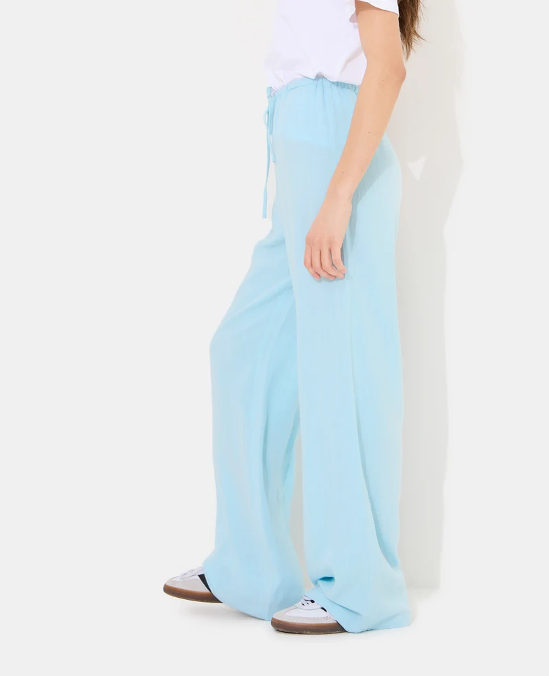 Pantalon large et droit avec taille élastiquée