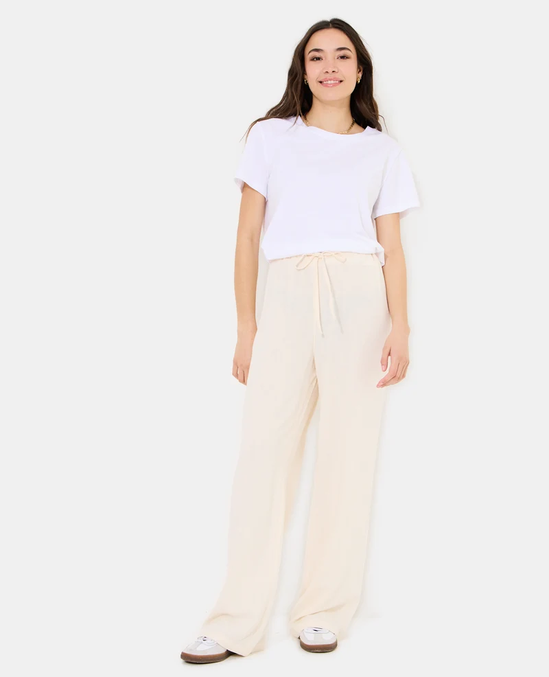 Pantalon large et droit avec taille élastiquée