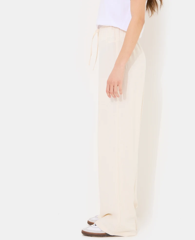 Pantalon large et droit avec taille élastiquée