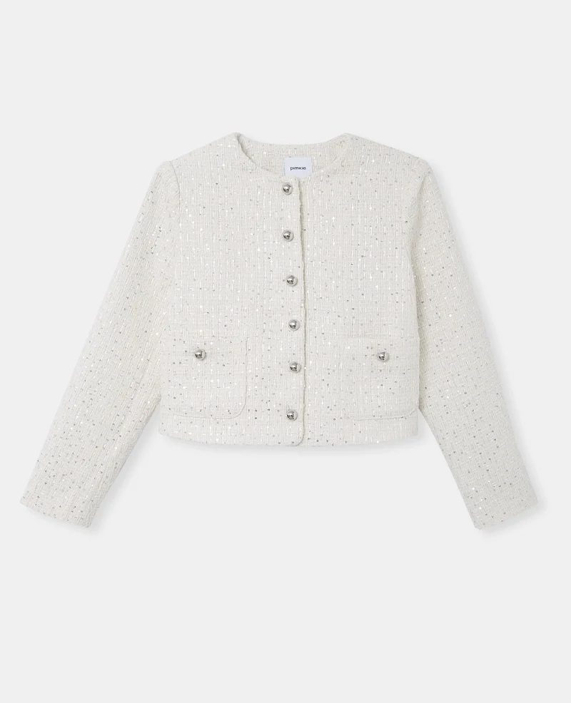 Veste en tweed col rond avec sequins