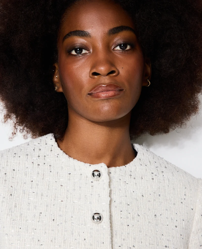 Veste en tweed col rond avec sequins