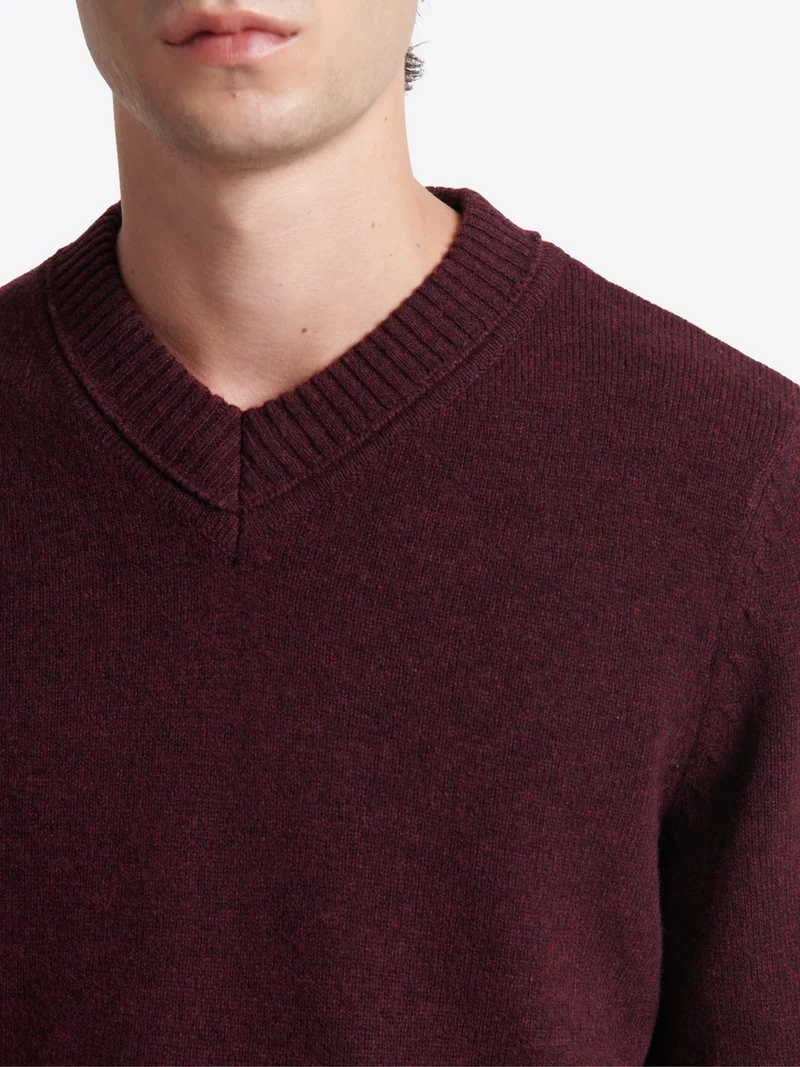 Pull col v en laine mélangée