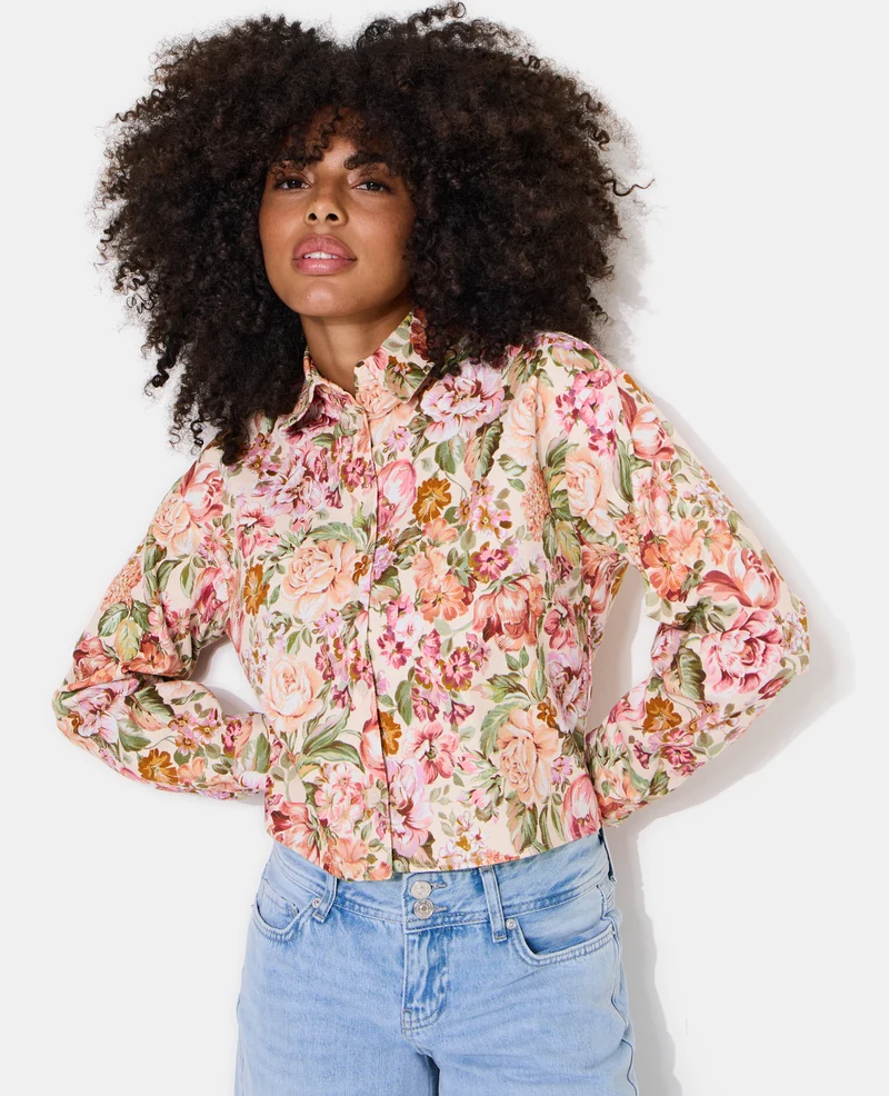 Veste droite motif fleurs façon tapisserie