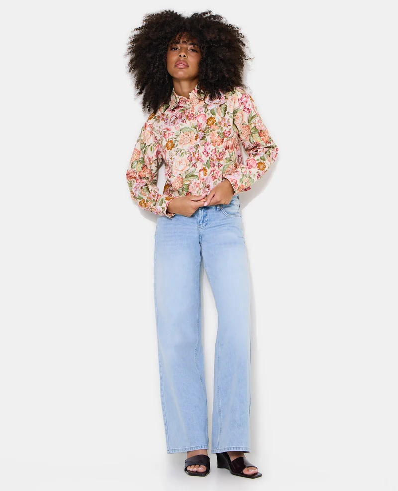 Veste droite motif fleurs façon tapisserie