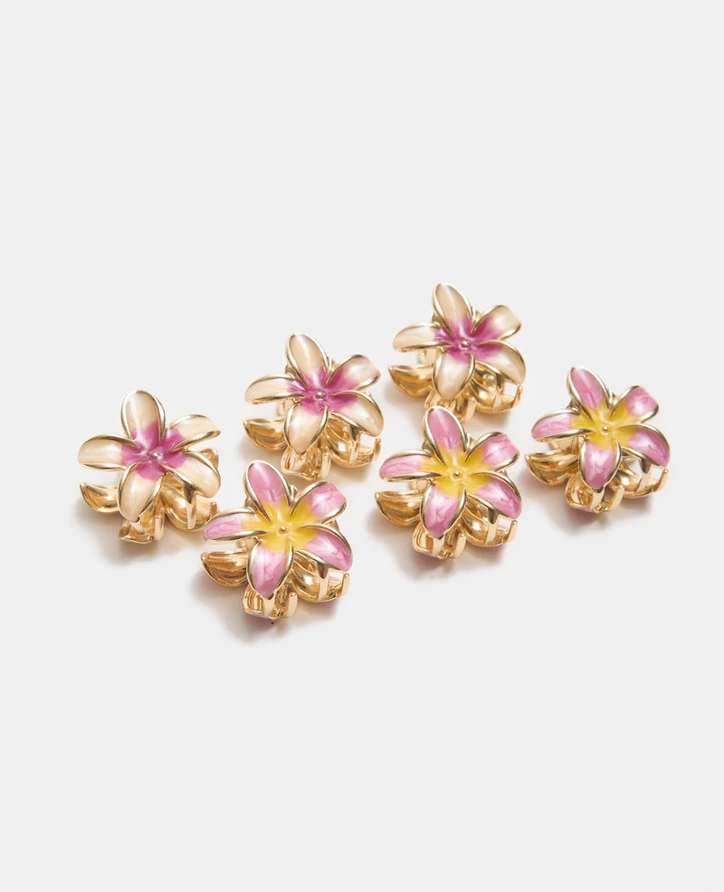 Lot de 6 petites pinces crocodiles fleur de tiaré