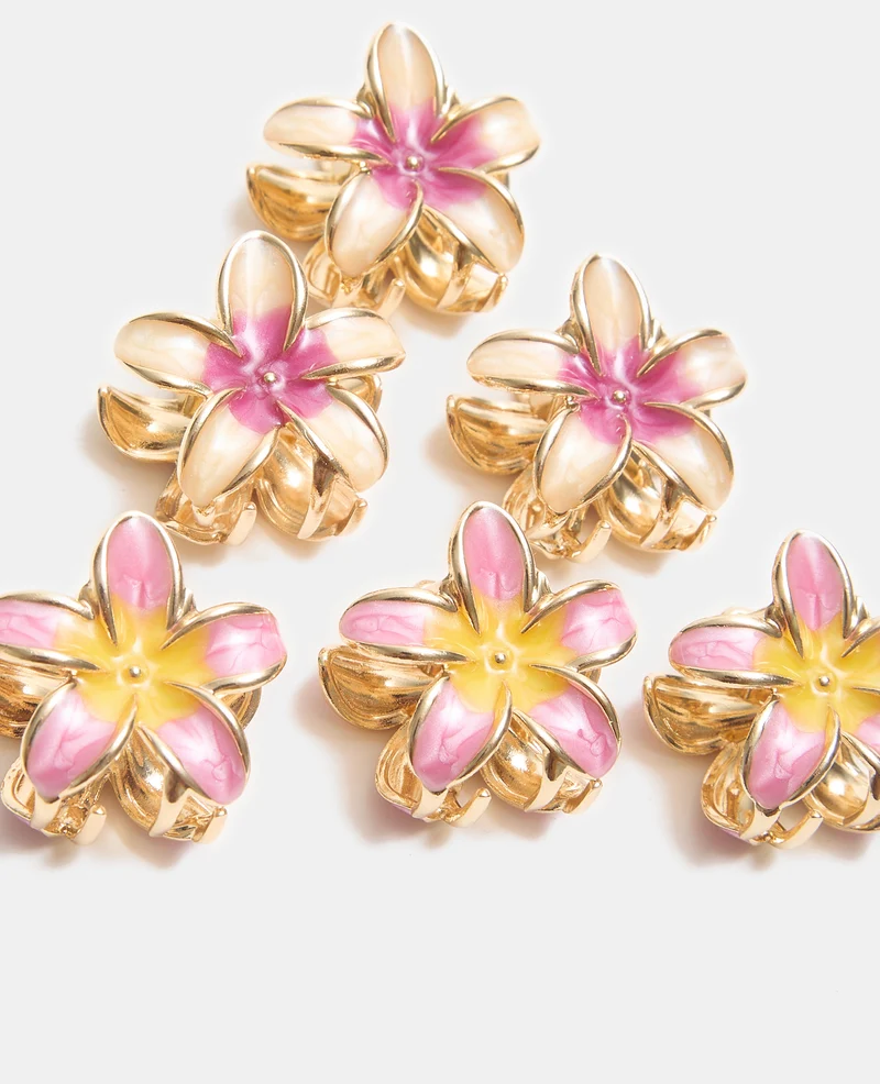 Lot de 6 petites pinces crocodiles fleur de tiaré
