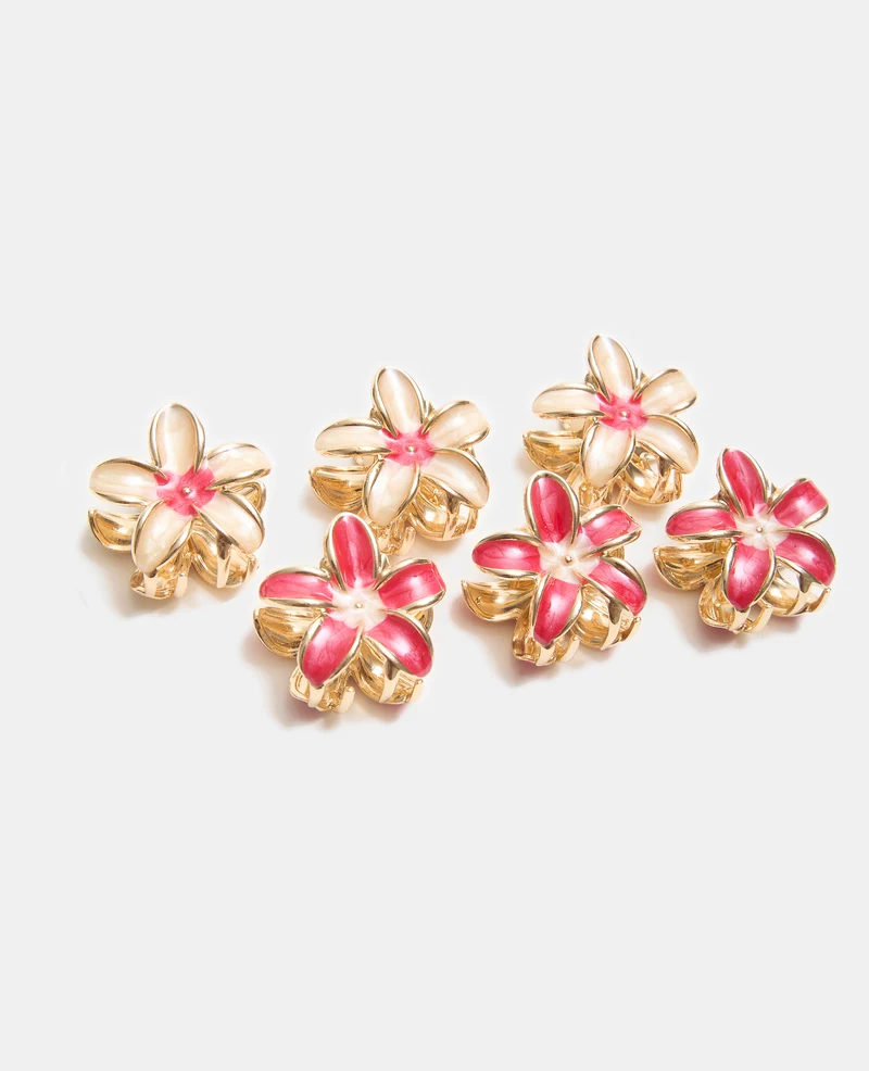 Lot de 6 petites pinces crocodiles fleur de tiaré