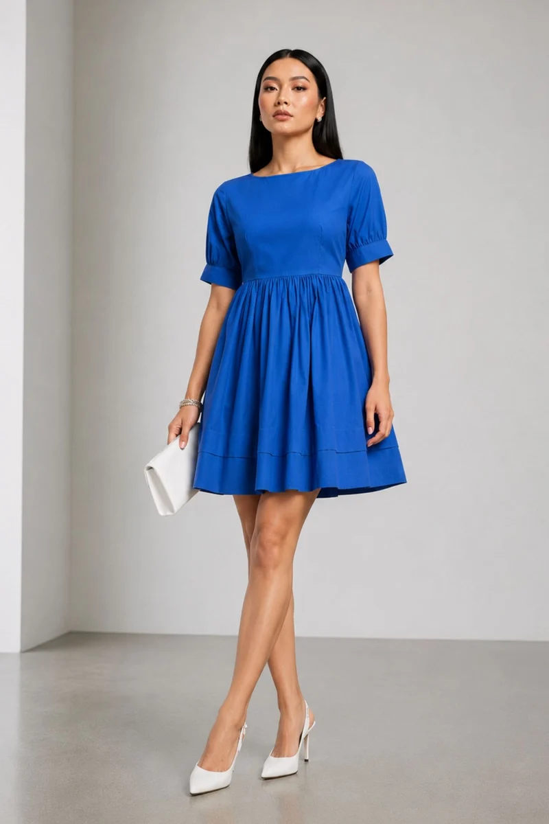 Nini|100% Cotton Pleated Hem Mini Dress
