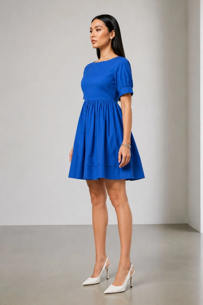 Nini|100% Cotton Pleated Hem Mini Dress
