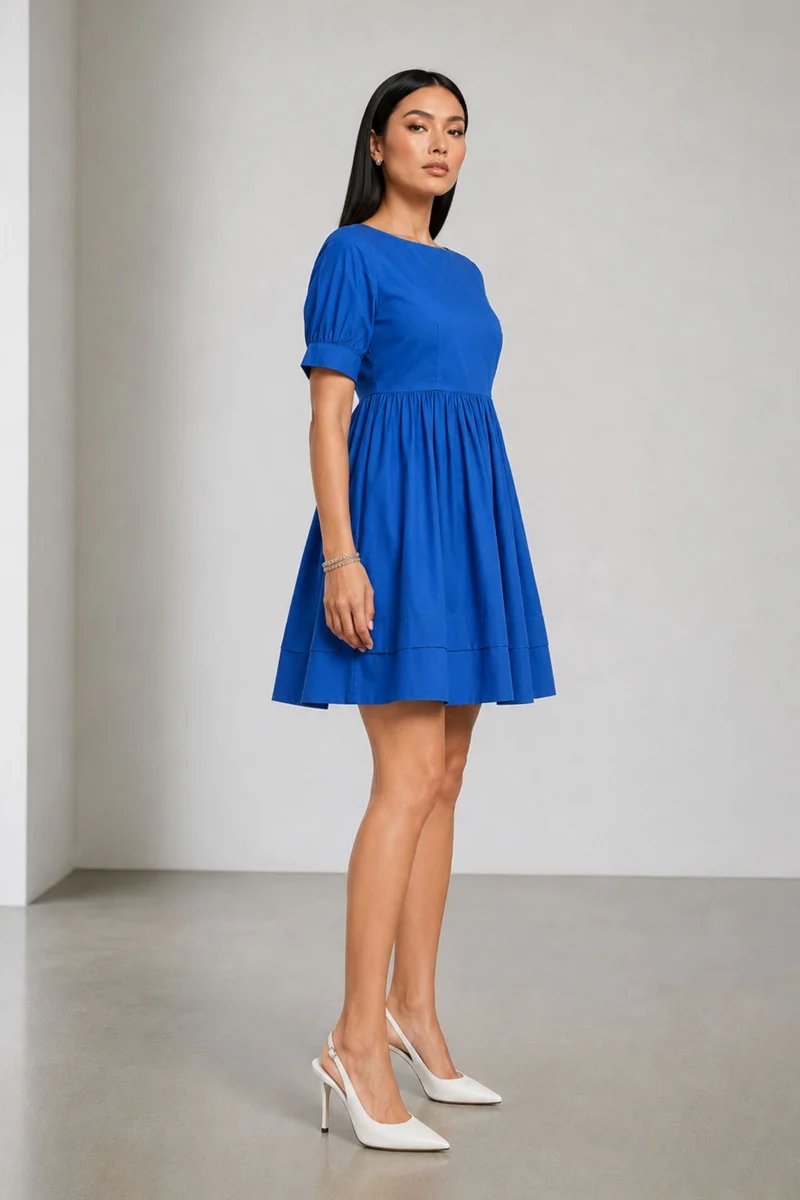 Nini|100% Cotton Pleated Hem Mini Dress