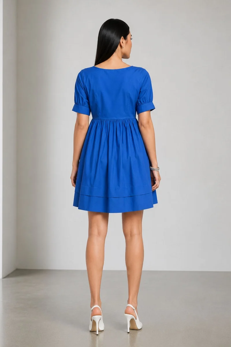 Nini|100% Cotton Pleated Hem Mini Dress