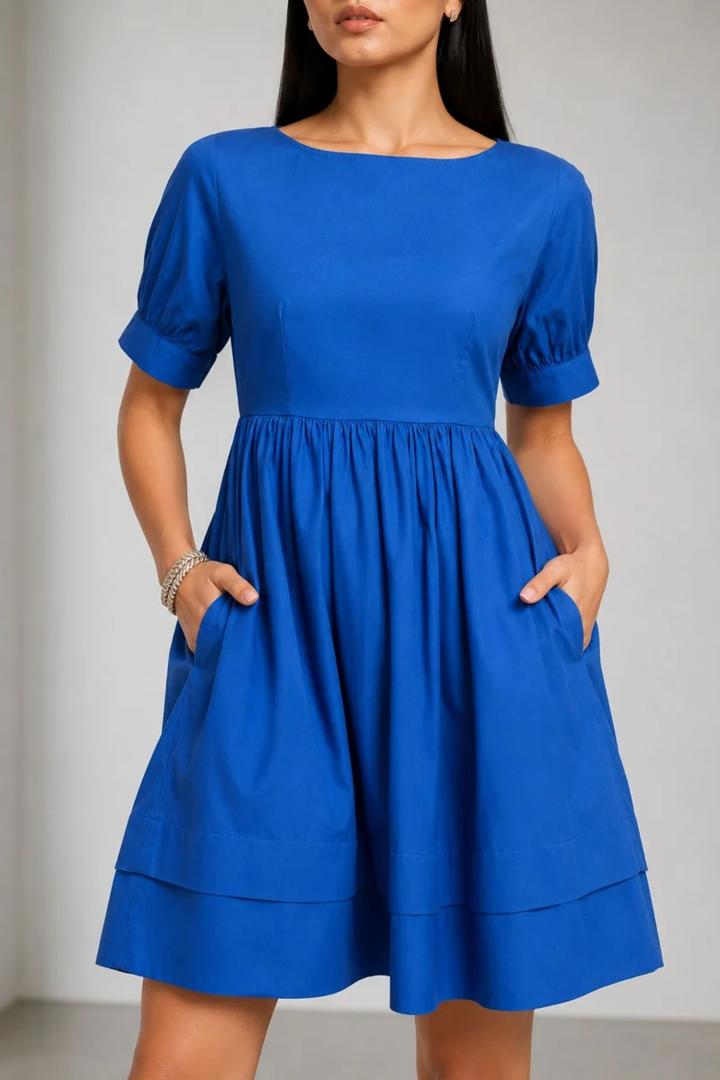 Nini|100% Cotton Pleated Hem Mini Dress