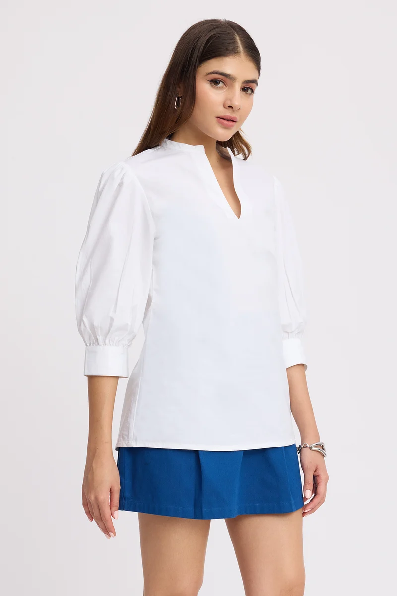 Juki|100% Cotton Collared 3/4Th Sleeve Top