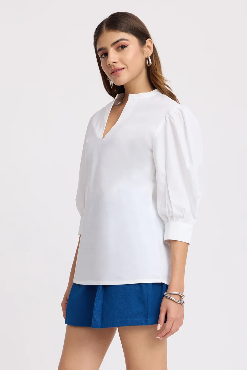 Juki|100% Cotton Collared 3/4Th Sleeve Top