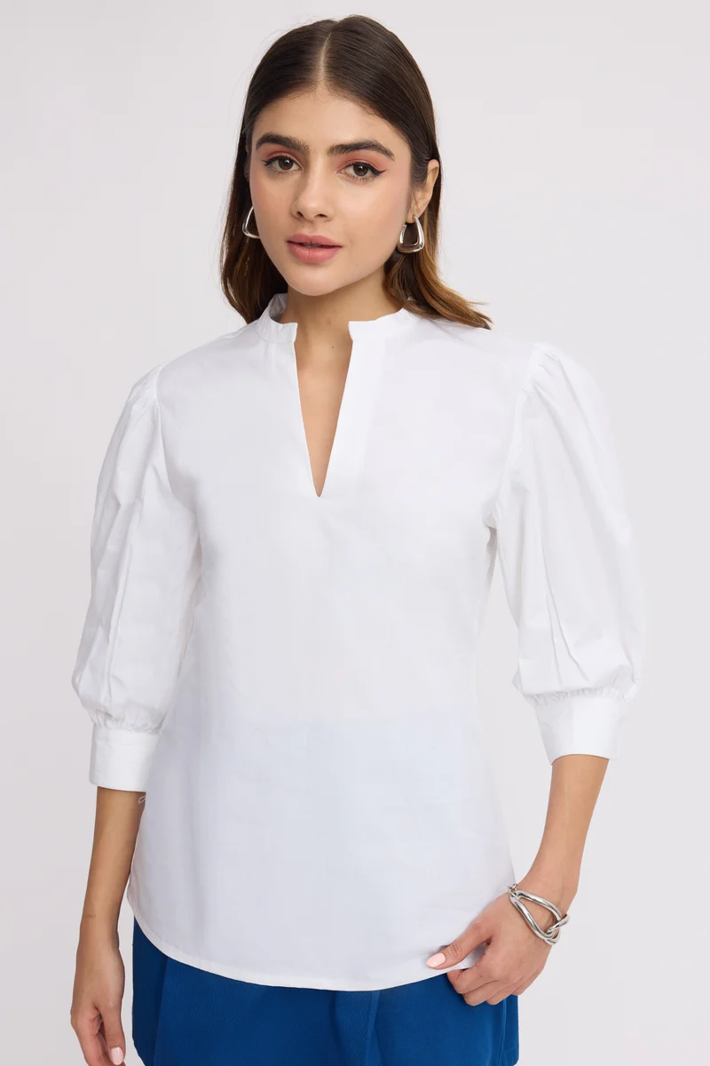 Juki|100% Cotton Collared 3/4Th Sleeve Top