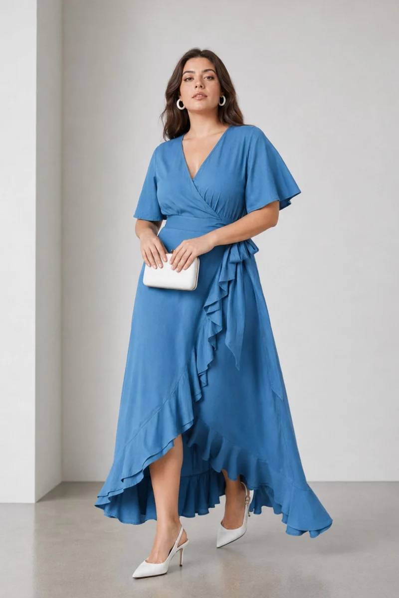 Divaa|100% Viscose V Neck Wrap Dress
