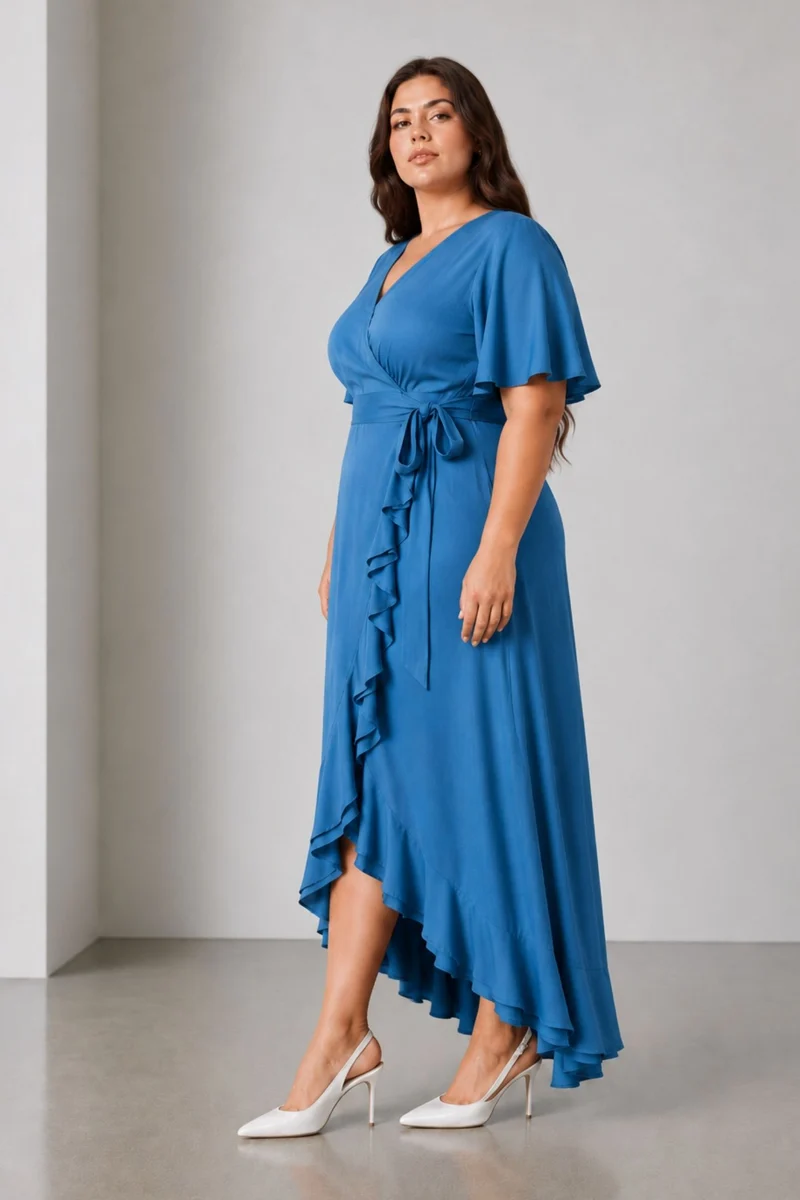 Divaa|100% Viscose V Neck Wrap Dress