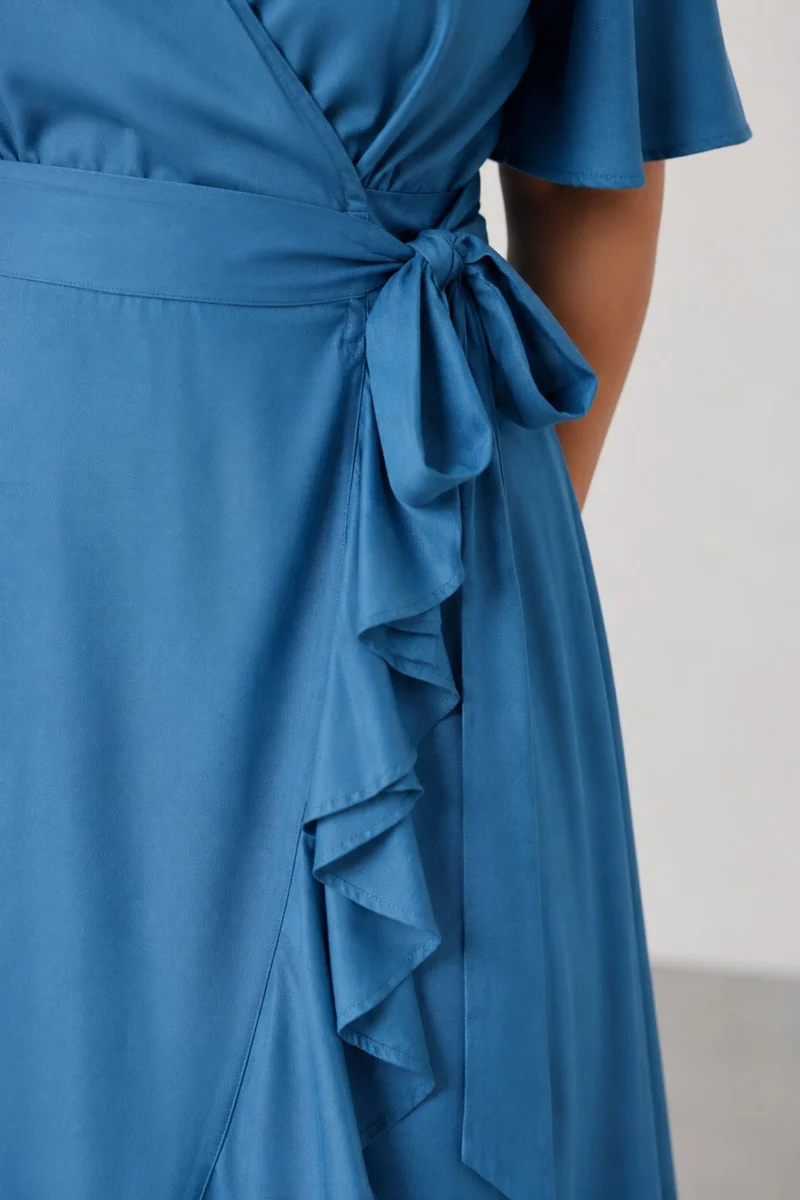 Divaa|100% Viscose V Neck Wrap Dress