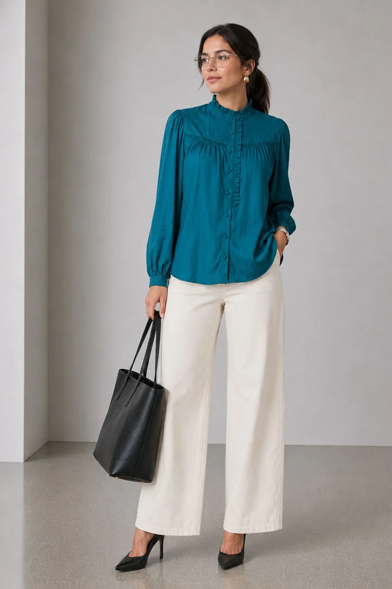Samiya|100% Viscose Mandarin Collar Shirt