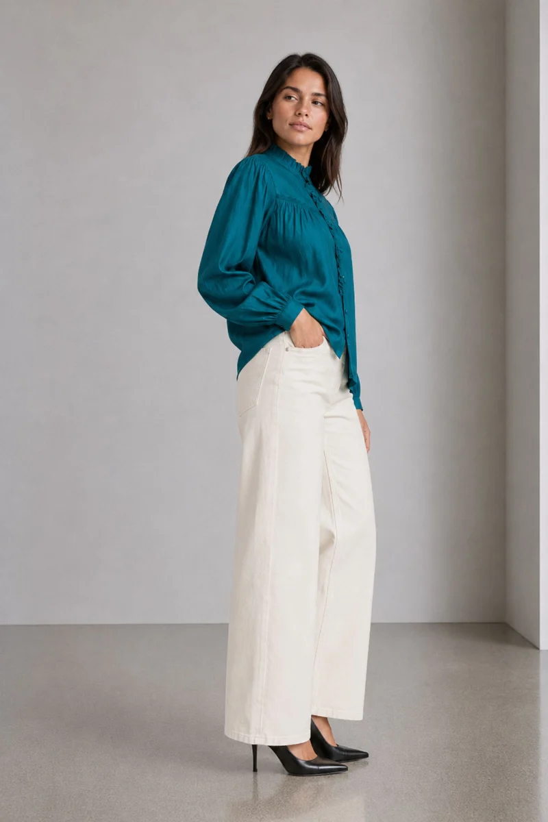 Samiya|100% Viscose Mandarin Collar Shirt