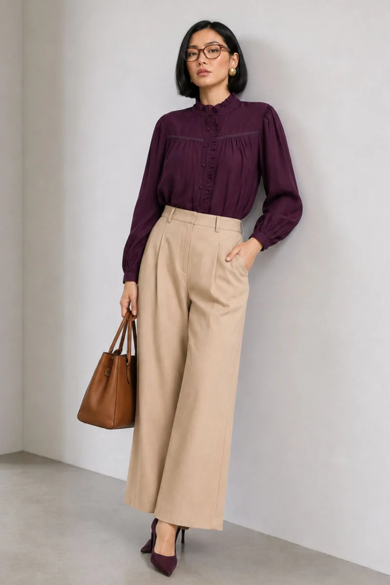 Xocana|100% Viscose Mandarin Collar Shirt