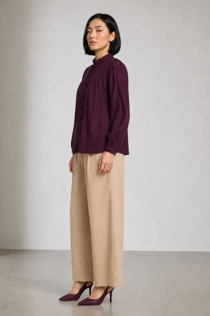 Xocana|100% Viscose Mandarin Collar Shirt