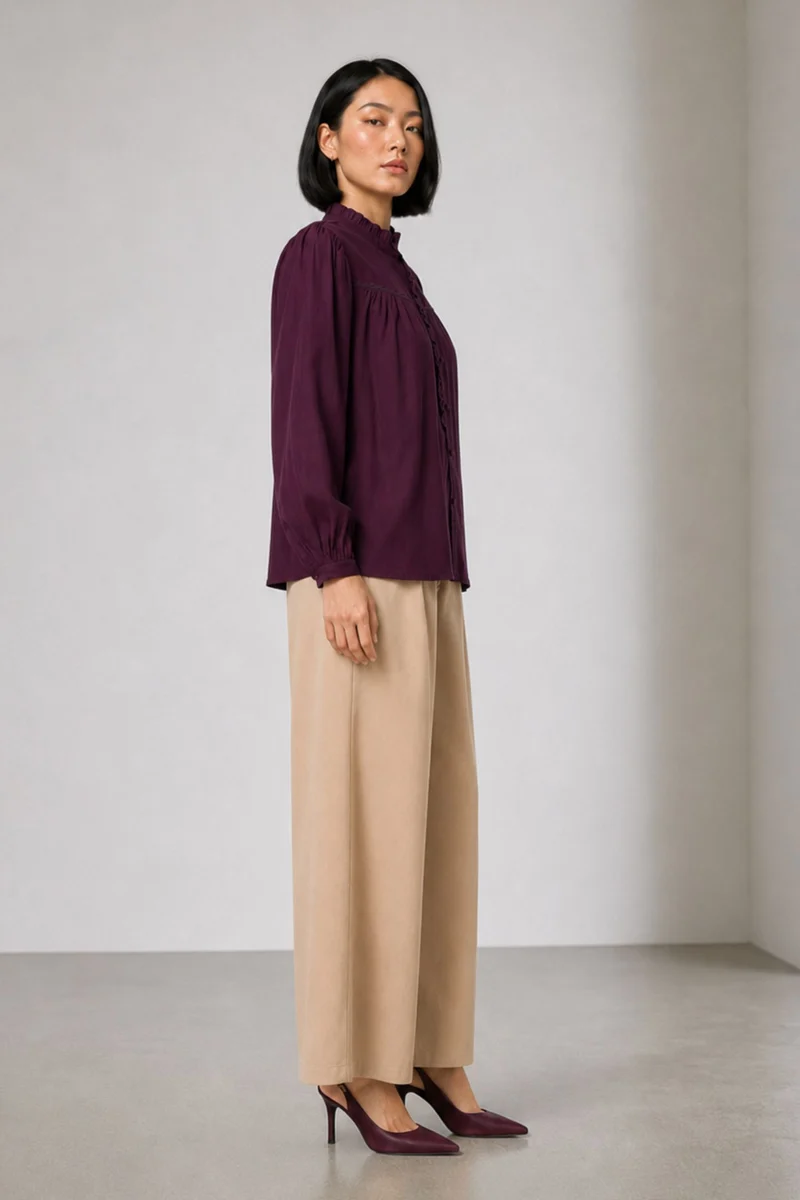 Xocana|100% Viscose Mandarin Collar Shirt