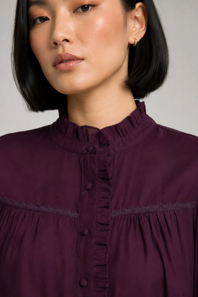 Xocana|100% Viscose Mandarin Collar Shirt