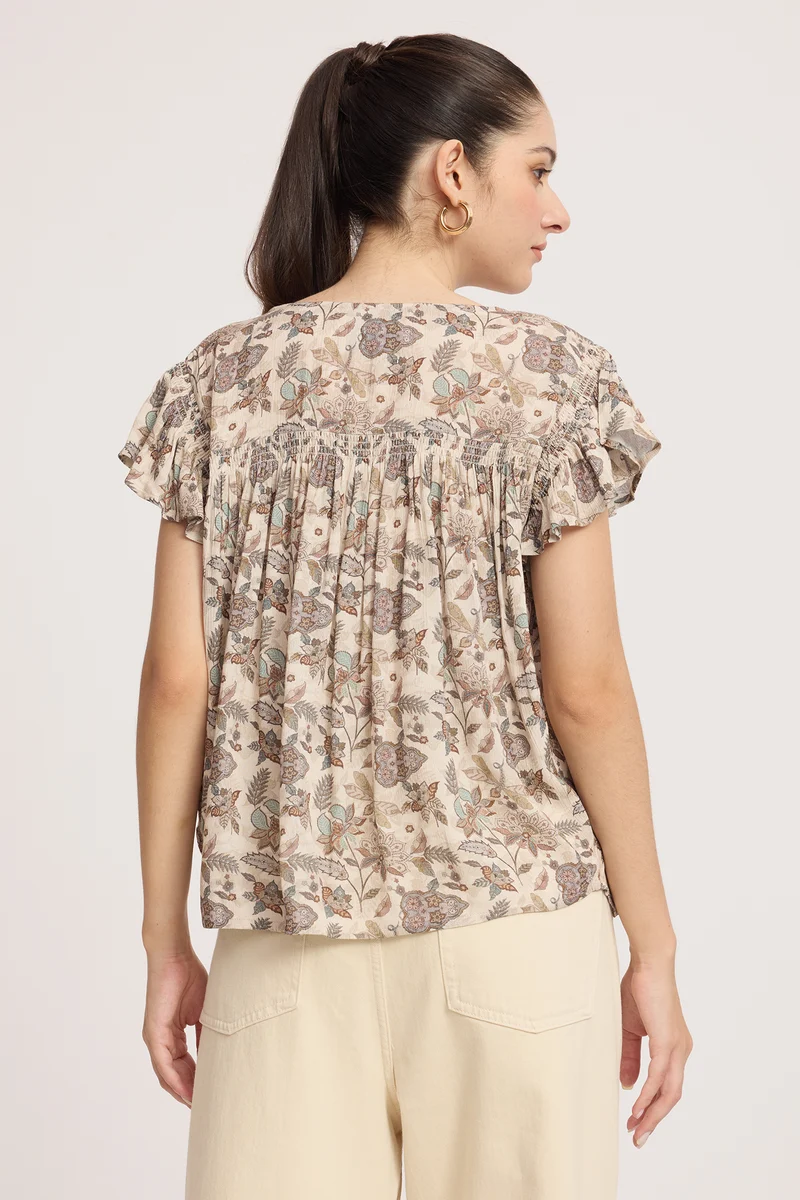 Rara|100% Viscose Tie-Up Top With Flutter Sleeves