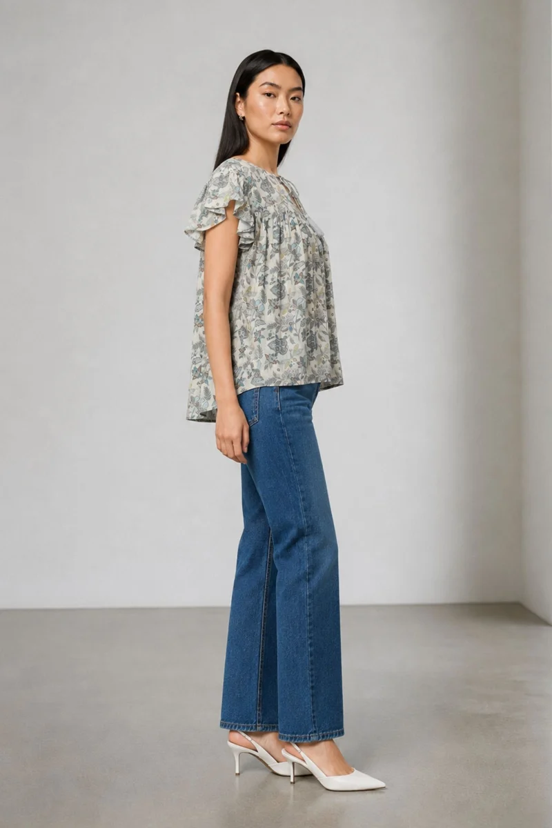 Deiimhe|100% Viscose Tie-Up Top With Flutter Sleeves