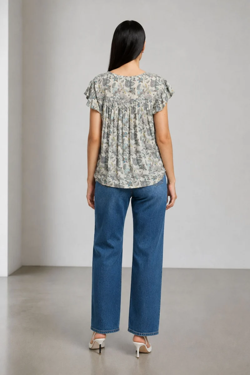 Deiimhe|100% Viscose Tie-Up Top With Flutter Sleeves