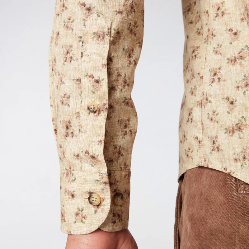 Chemise imprimée fleurs vintage jaune coupe ajustée en coton