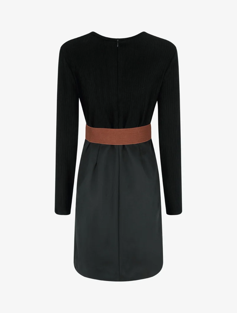 Robe droite bimatière à détail dentelle - Noir