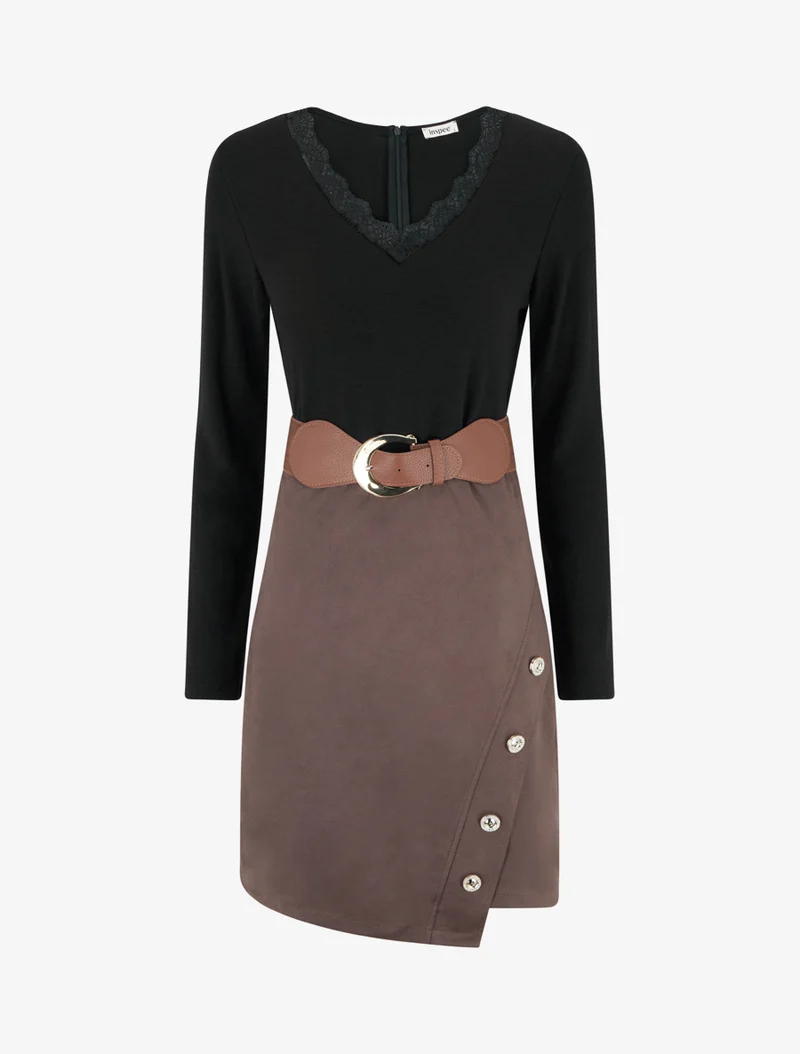 Robe droite bicolore - Noir