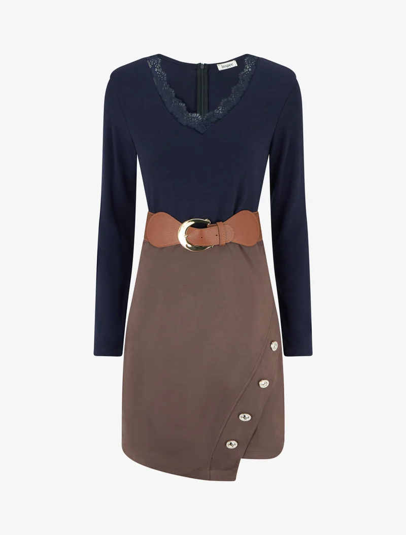 Robe droite bicolore - Marine