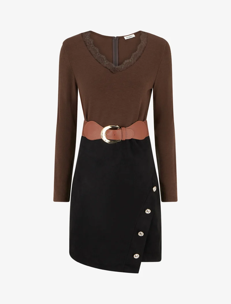Robe droite bicolore - Marron
