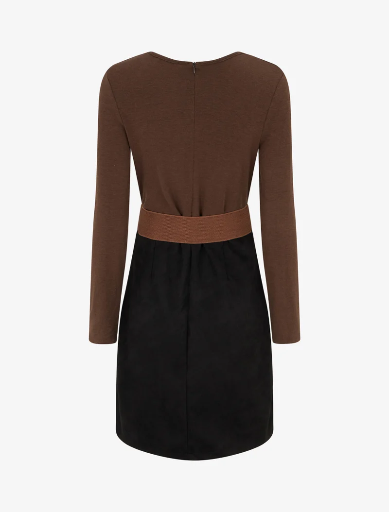 Robe droite bicolore - Marron