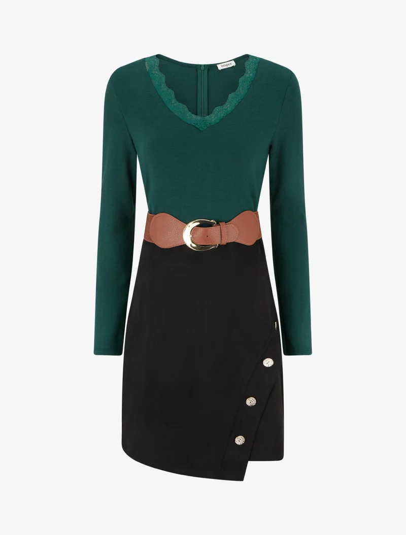 Robe droite bicolore - Vert sapin
