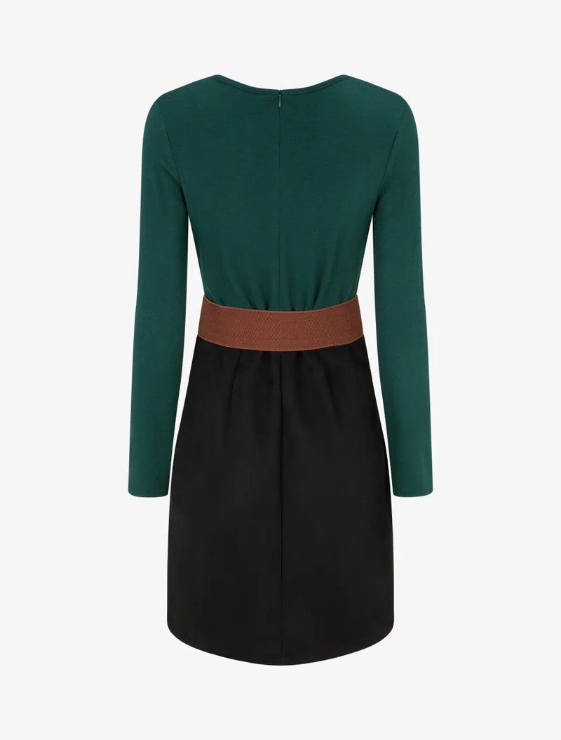 Robe droite bicolore - Vert sapin