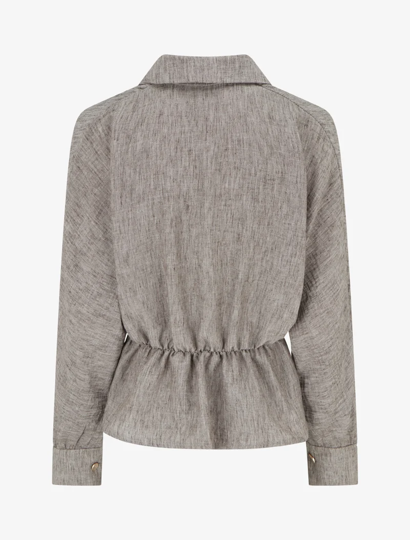 Blouse élastiquée à col cache-coeur - Marron chiné