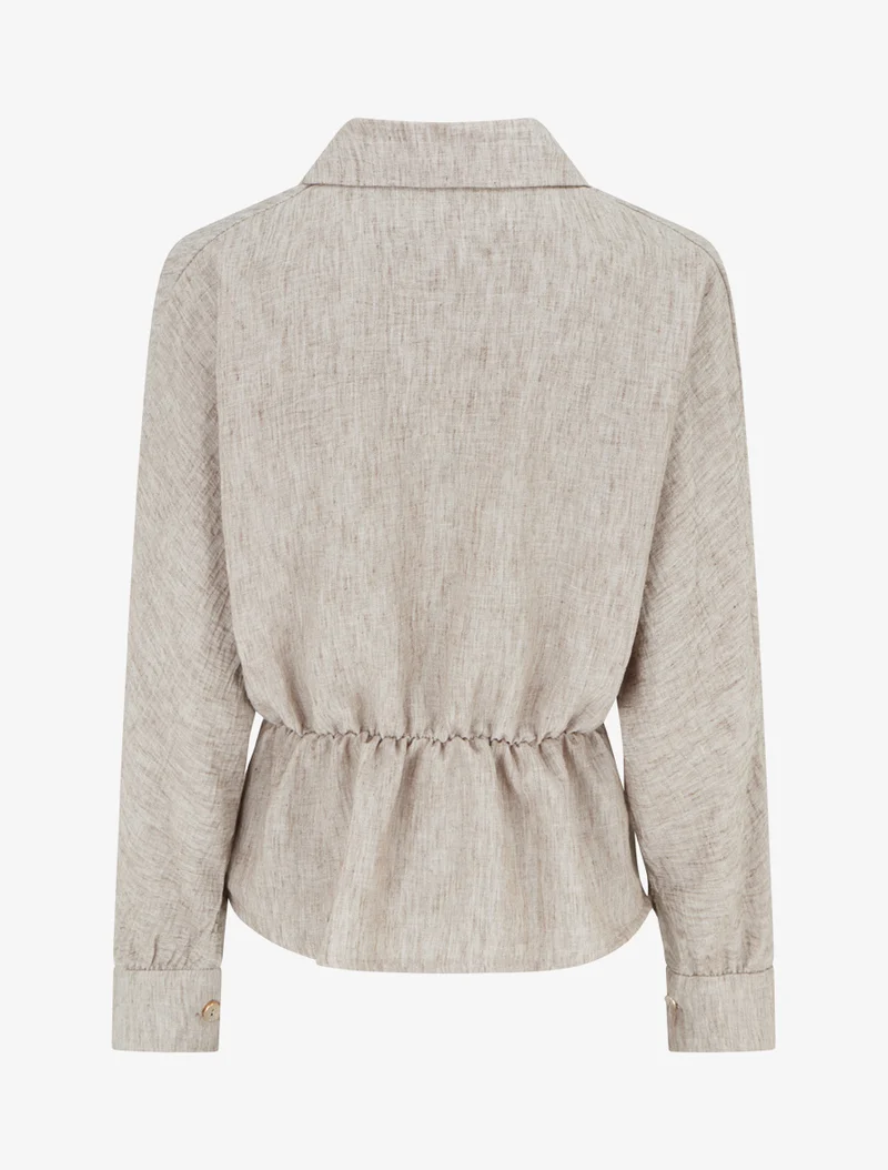 Blouse élastiquée à col cache-coeur - Taupe chiné