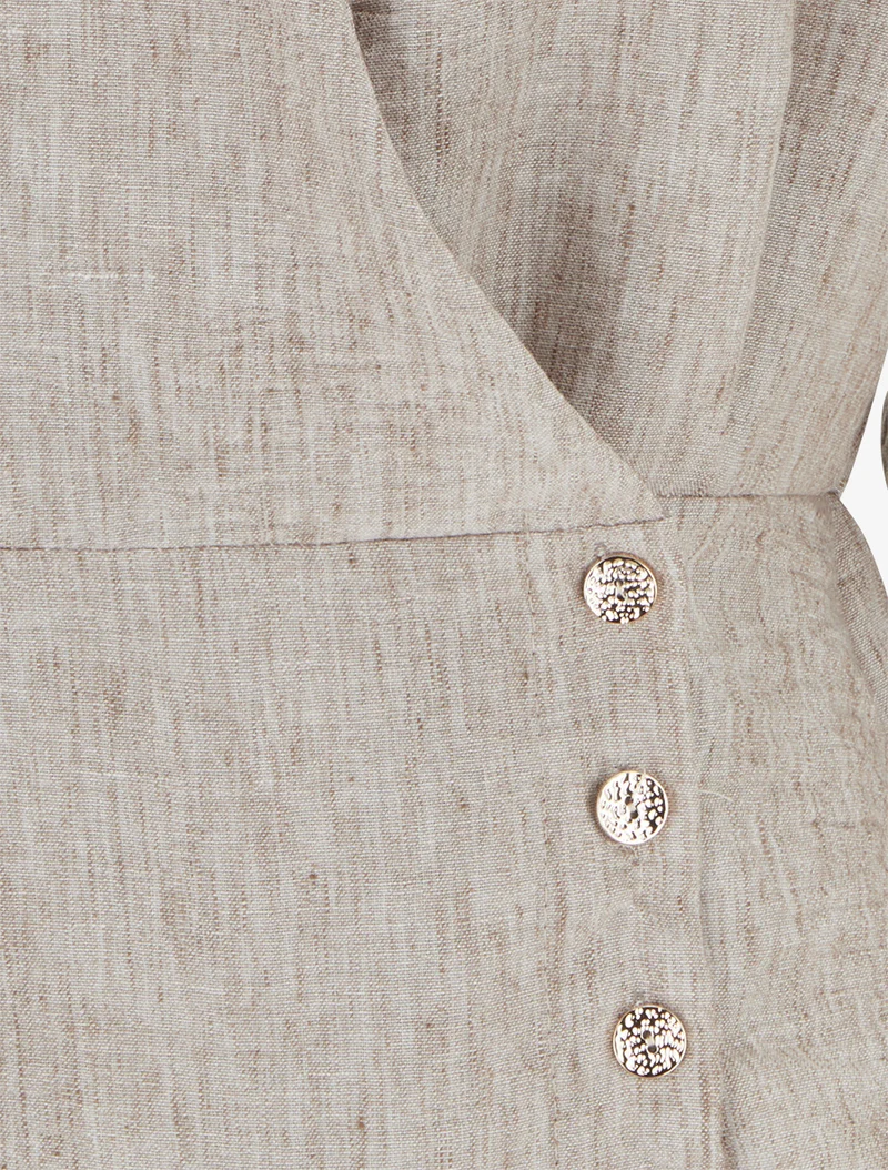 Blouse élastiquée à col cache-coeur - Taupe chiné