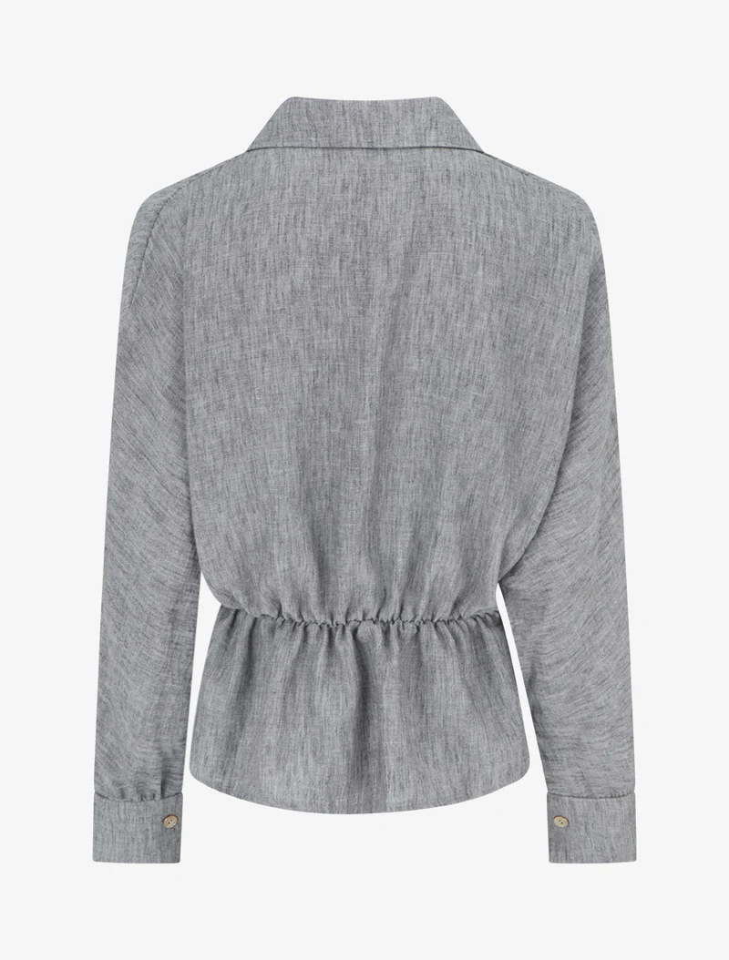 Blouse élastiquée à col cache-coeur - Noir chiné