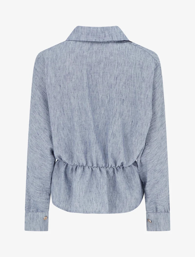 Blouse élastiquée à col cache-coeur - Bleu chiné