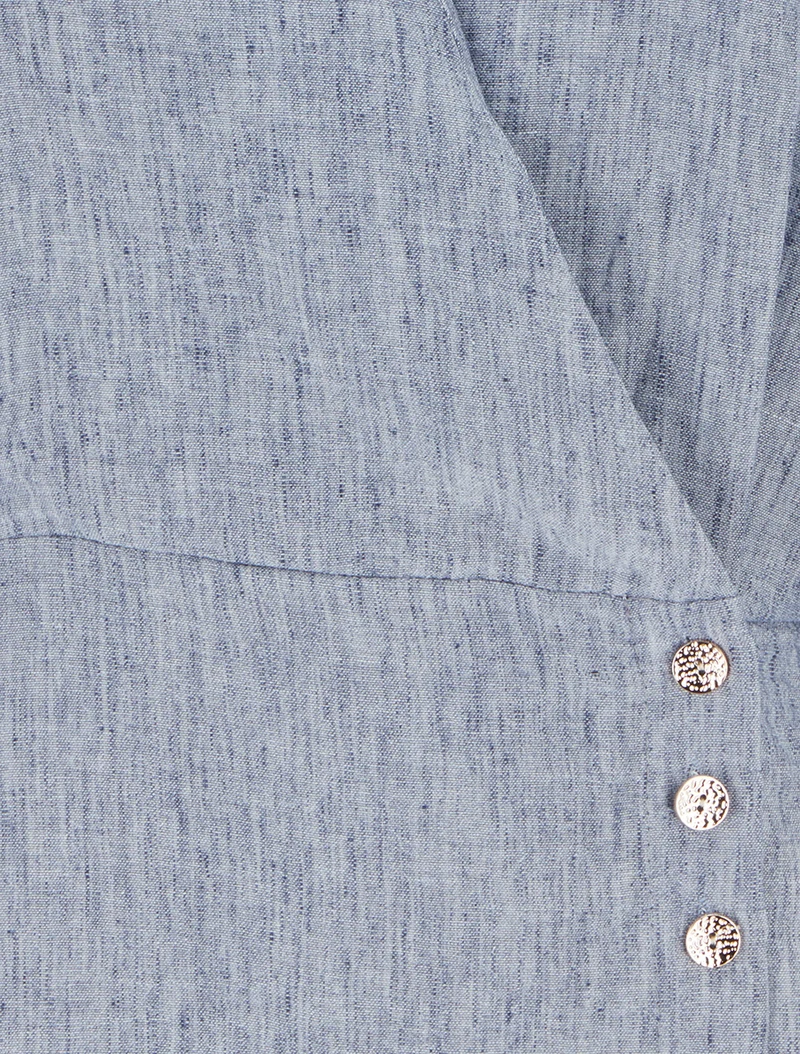 Blouse élastiquée à col cache-coeur - Bleu chiné