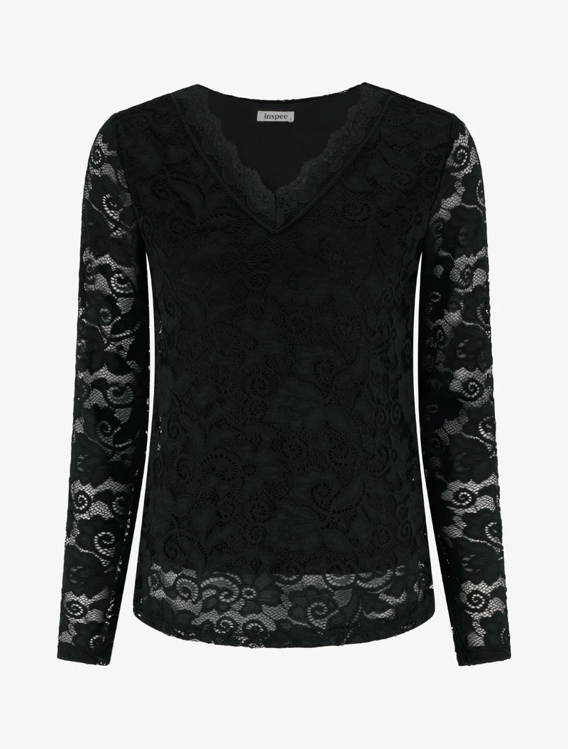 Top en dentelle à col V - Noir