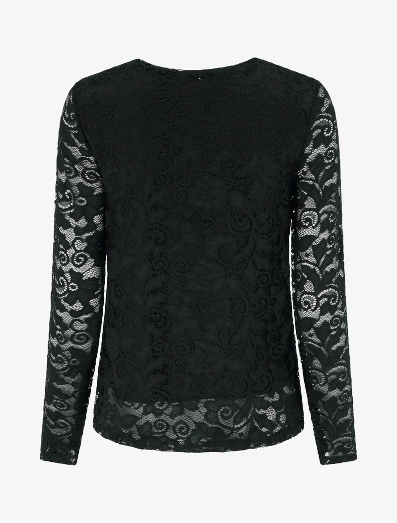 Top en dentelle à col V - Noir
